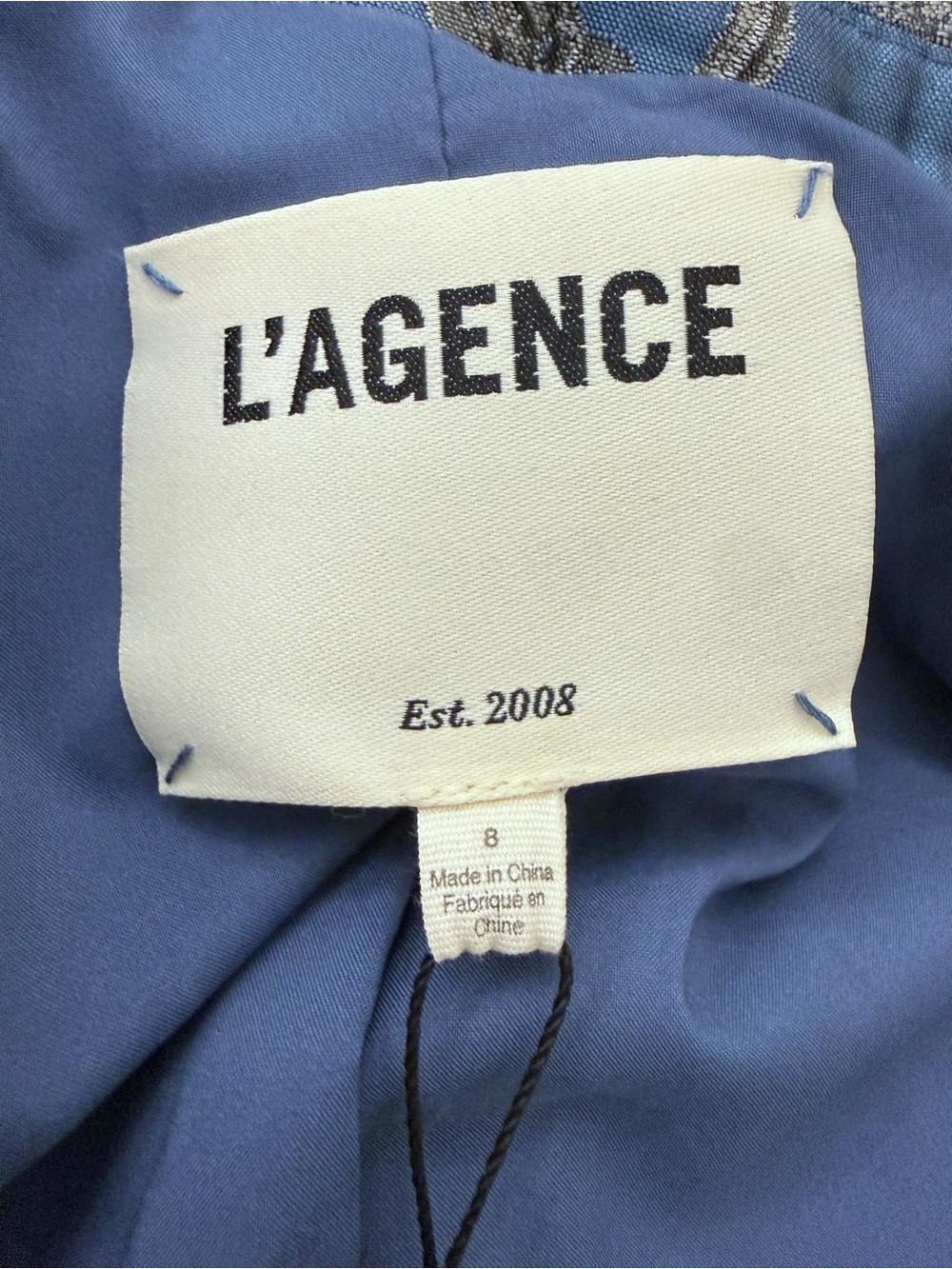 NWT L'AGENCE  Sheila Longline Jacquard Blue Silver Good Luck Chain Blazer Sz 8 - Picture 13 of 16
